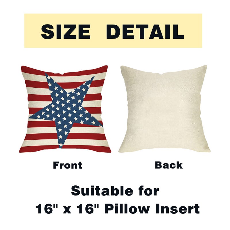 FBCOO July 4th Patriotic Farmhouse Decorative Throw Pillow Case Vintage American Flag Decoration Star Independence Day Sign Cushion Cover Home Decor 18 x 18 Inch Cotton Linen for Sofa Couch - Image 2